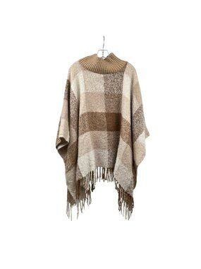 Lucky Belle Poncho Sweater Tan/Multi Fringe Womens One Size Fits All